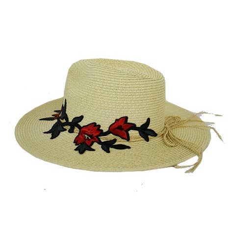 Cap Zone - Wholesale Straw Hat - Women's - Red Orchid Blossom Stem Floral Panama Hat5