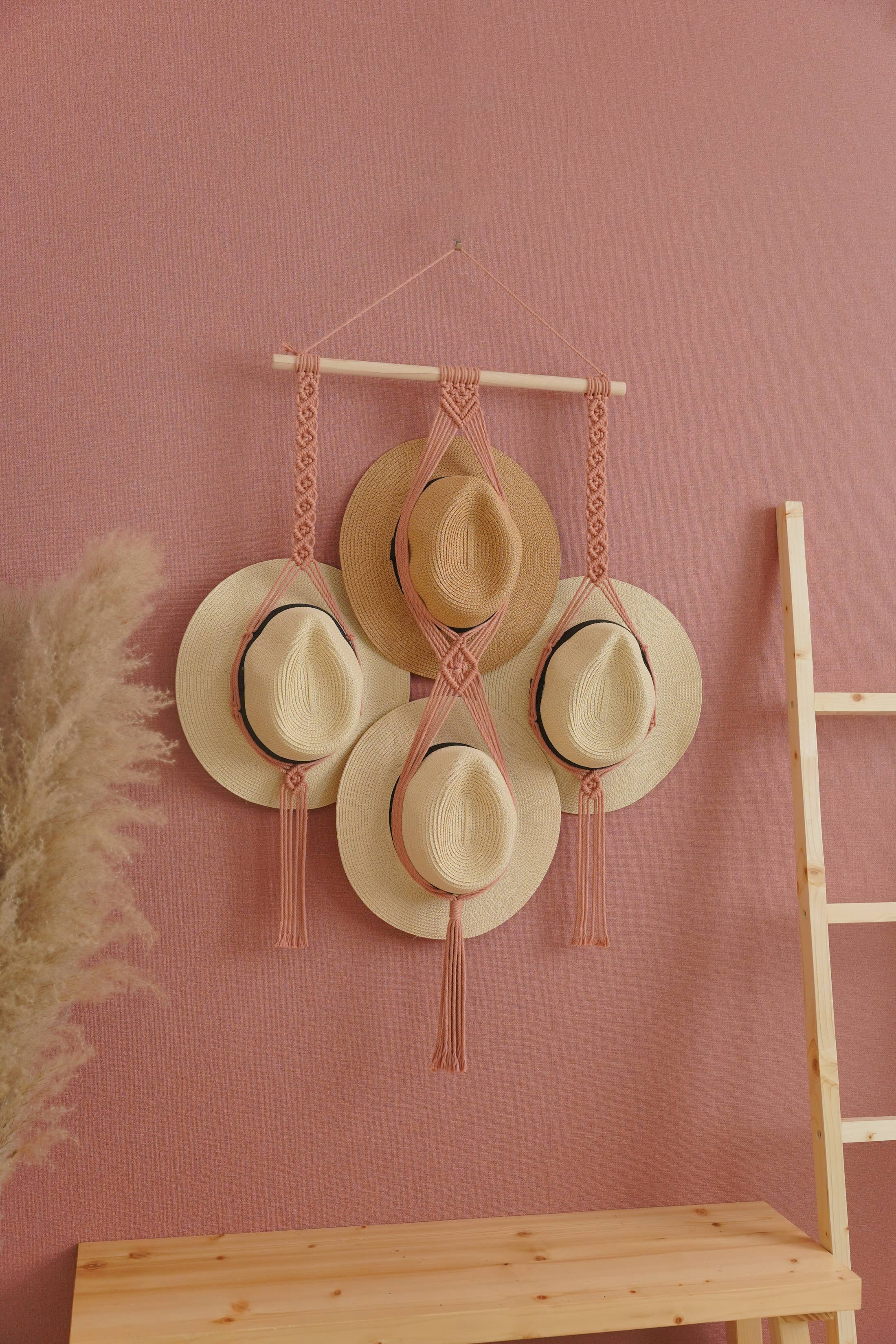 BeanDaikon - Vendita all'ingrosso Portacappelli - Espositore per cappelli in macramè, decorazione da parete, H127