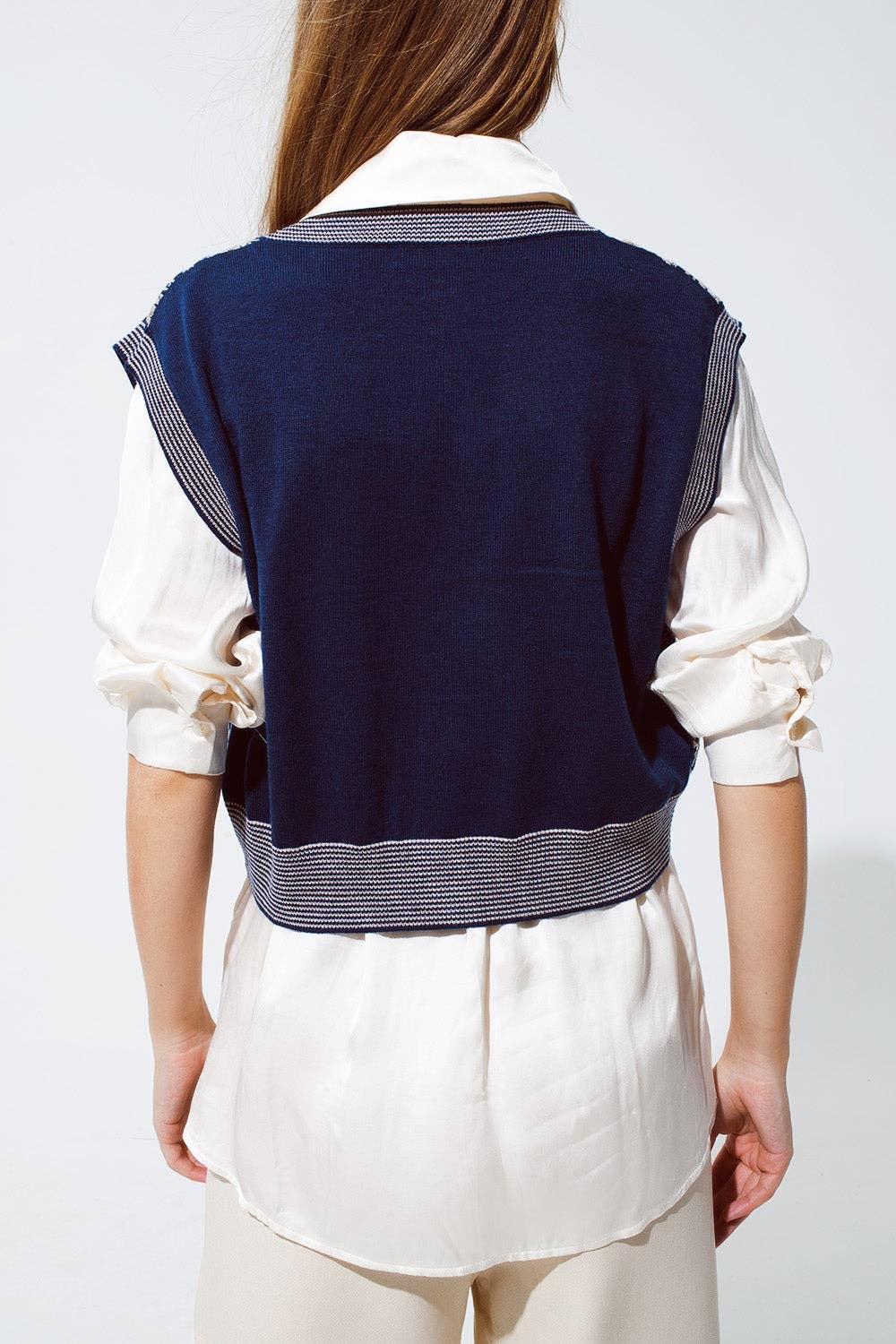 Knitted Cropped Vest With Rib Trim in blue for wholesale on Faire1