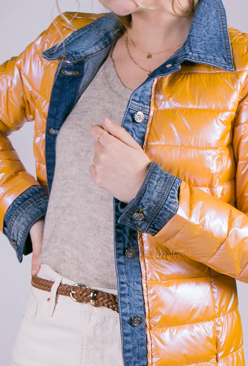 Attrait Paris - Wholesale Pufferjack - Dames - Kenza metalen jeansjack van twee materialen49