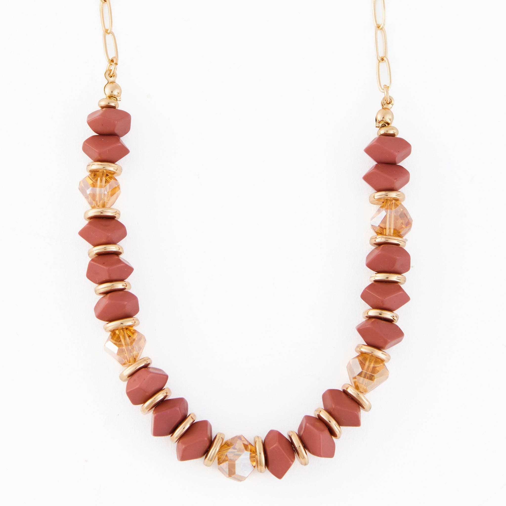 Elsie & Zoey - Wholesale Beaded/Pearl Necklace - Beaded Necklace Selene 18" Gold Paperclip Chain + Red Beads2