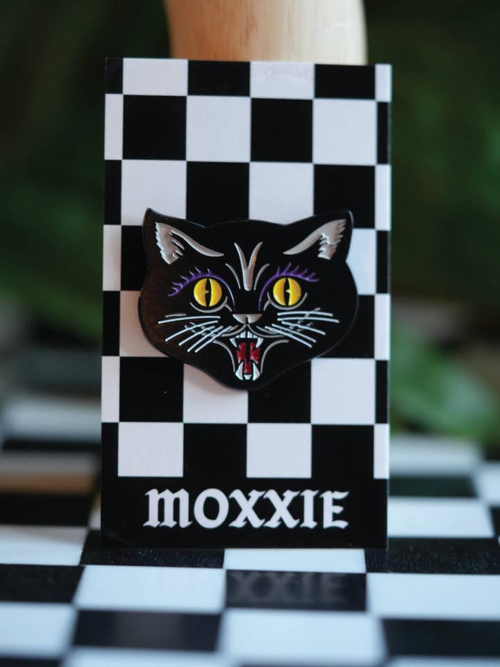 Spooky Black Cat Pin for wholesale by Moxxie