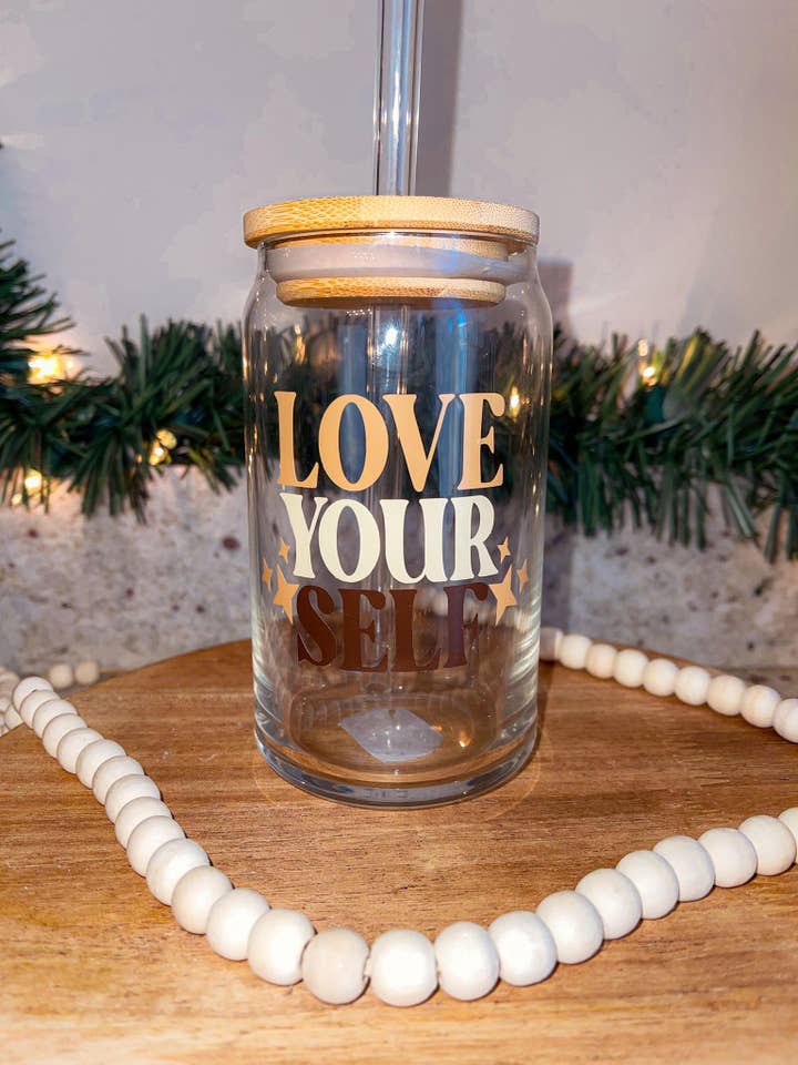 Love Your Self 16oz Can Glass for wholesale by Little May Company