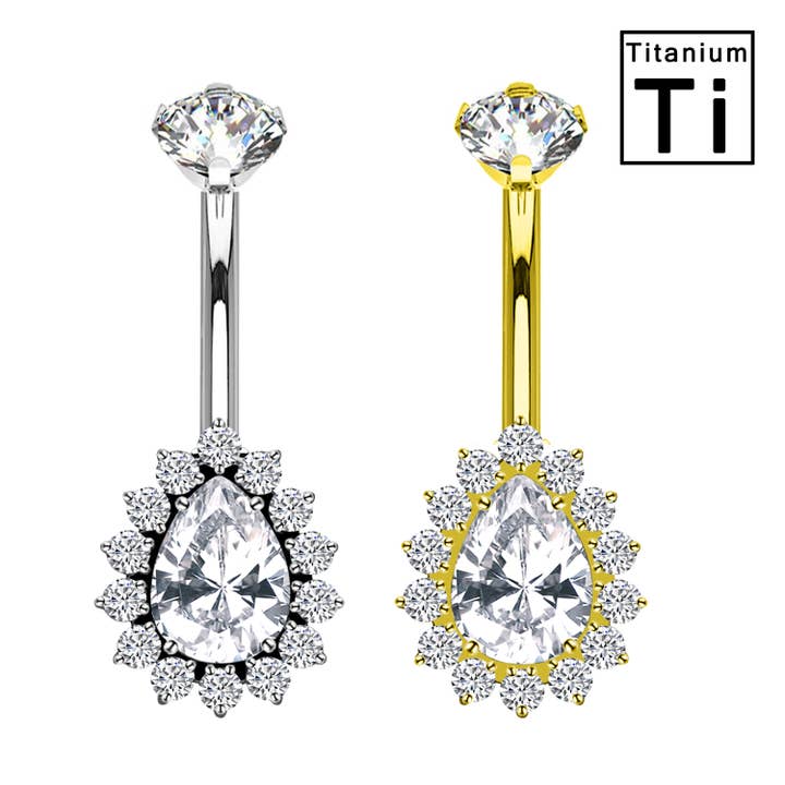 Awaken - Venta al por mayor Pendiente sin pareja - Piercing Banana Ombligo en Titanio con Cristal Gota