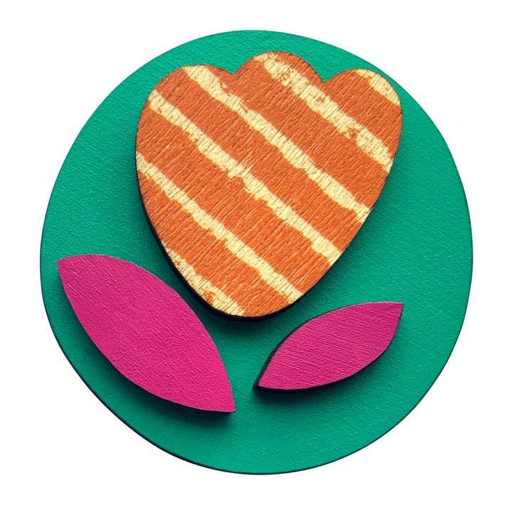 Tulip træ broche med blade for engroshandel hos Scoops Design