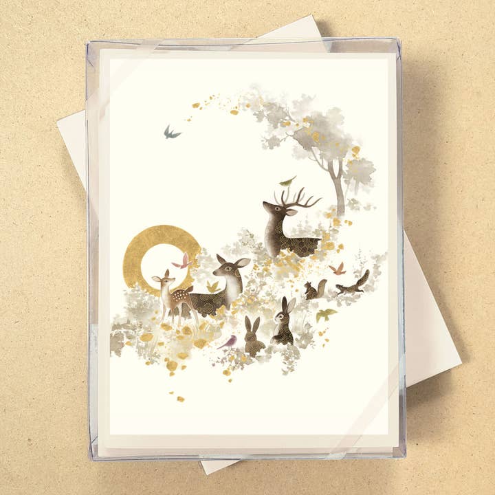 Cartões em Branco com Animais da Floresta em Caixa com Folha por atacado de Allport Editions