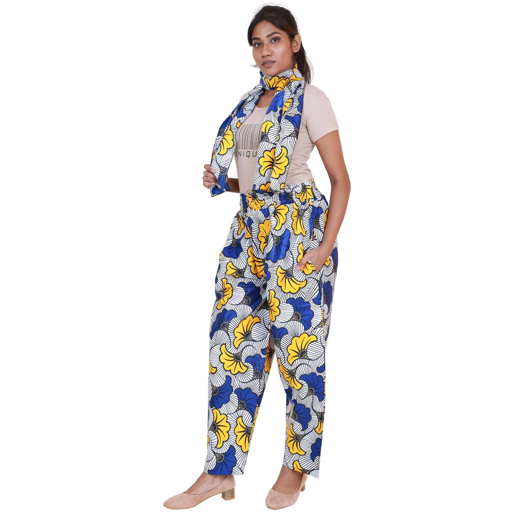 African Stars - Wholesale Pants - Women's - Women's African Printed Pant with Matching Scarf - FI-833