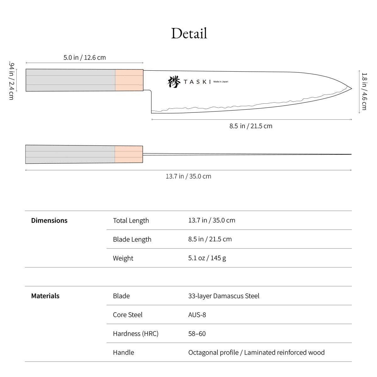 Taski - Wholesale Kitchen/Utility Knife - Taski Kaizen 8.5” Chef's Knife8