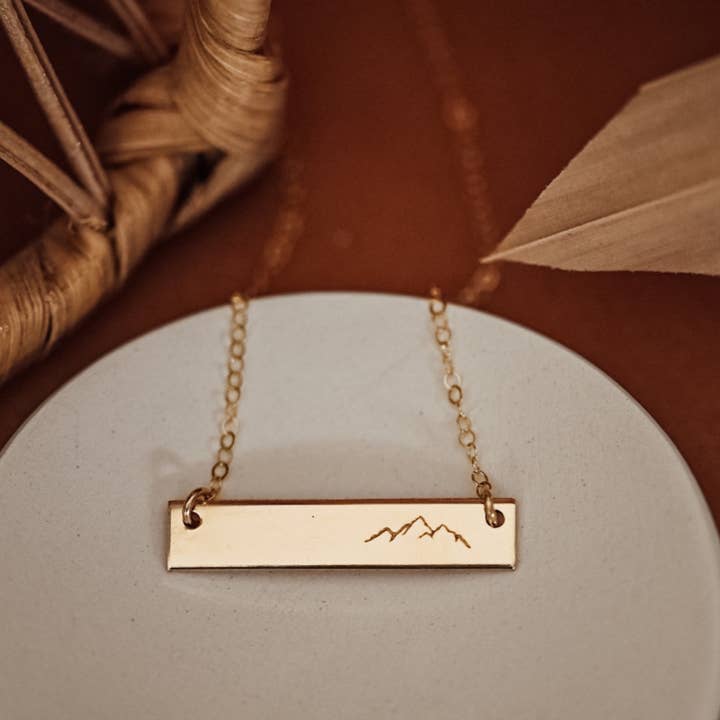 Mountain bar necklace for wholesale by Mountain Feather Designs