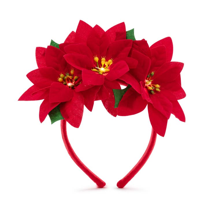 Red Poinsettia Flowers LED Headband - 5in for wholesale by DEMDACO