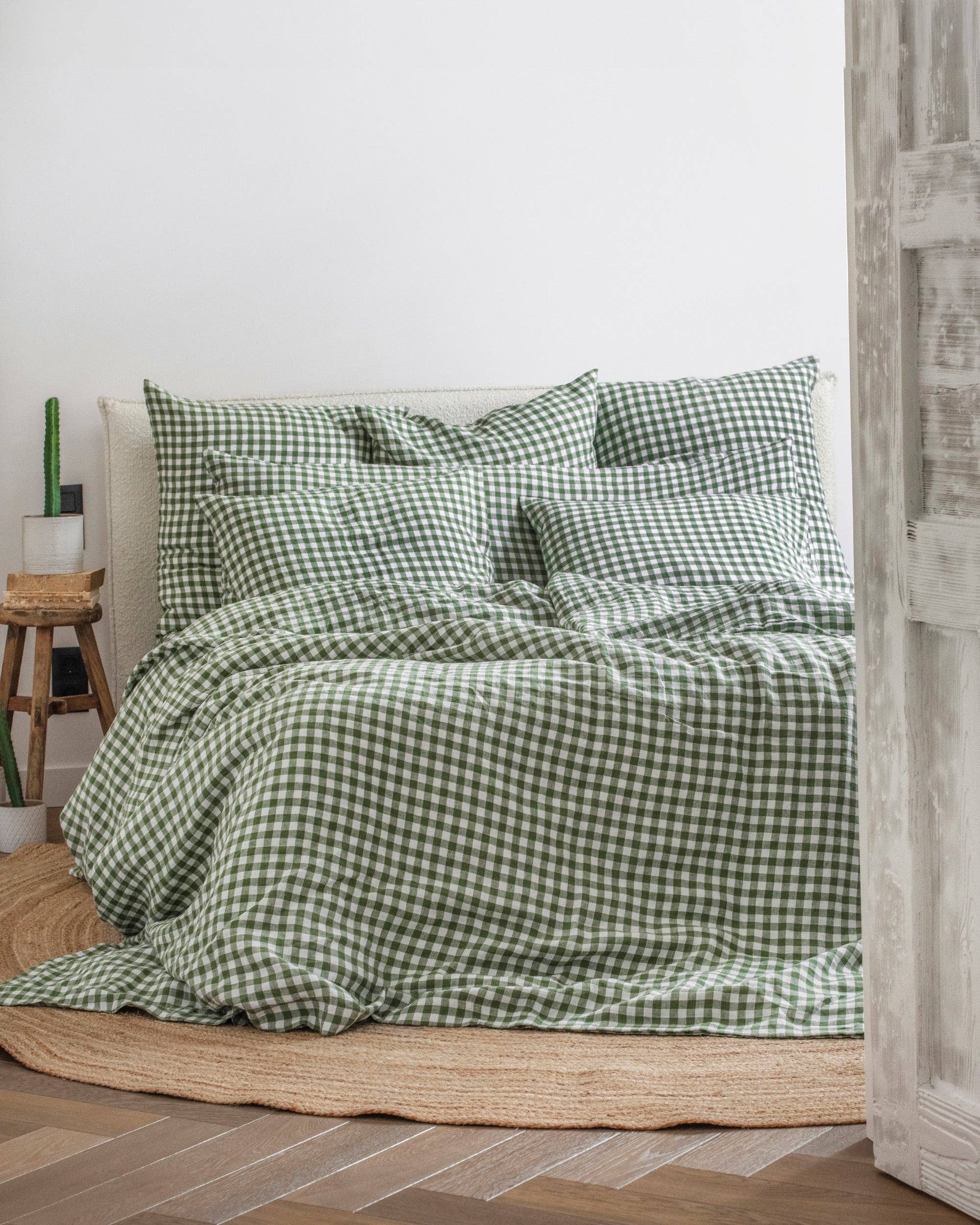 MagicLinen (We handle U.S. import procedures for you) – Engroshandel Dynebetræk – Skovgrøn gingham hørdynebetræk2