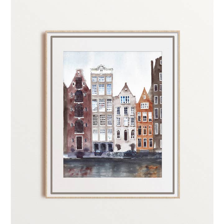 Yuliasheart - Wholesale Art Print - Amsterdam Watercolor, Earth Tone City Art, Unframed