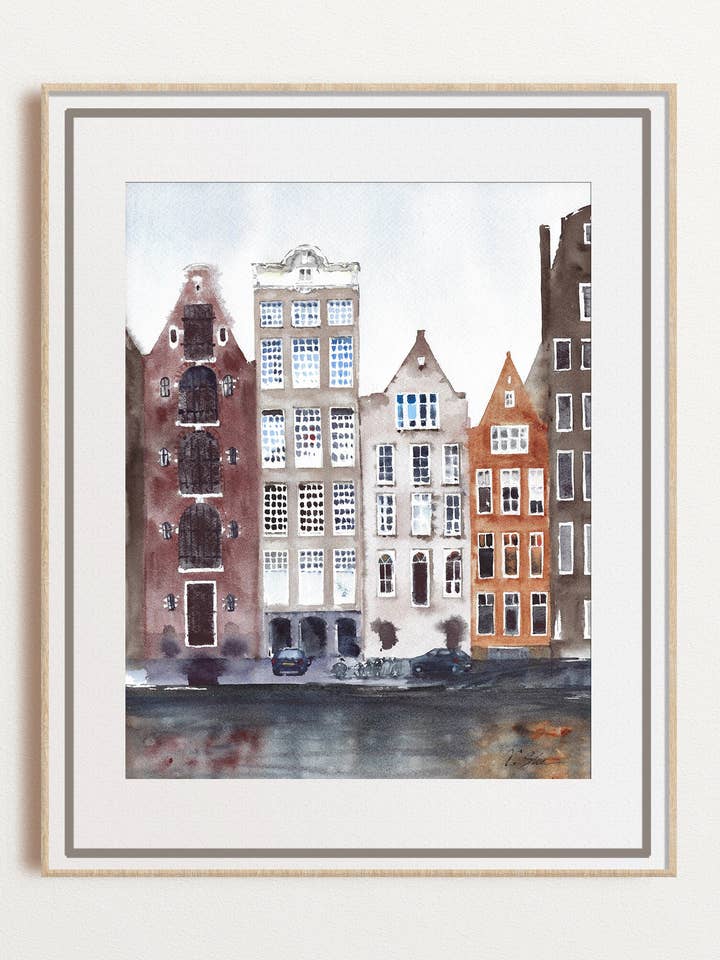 Amsterdam Watercolor, Earth Tone City Art, Unframed for wholesale by Yuliasheart