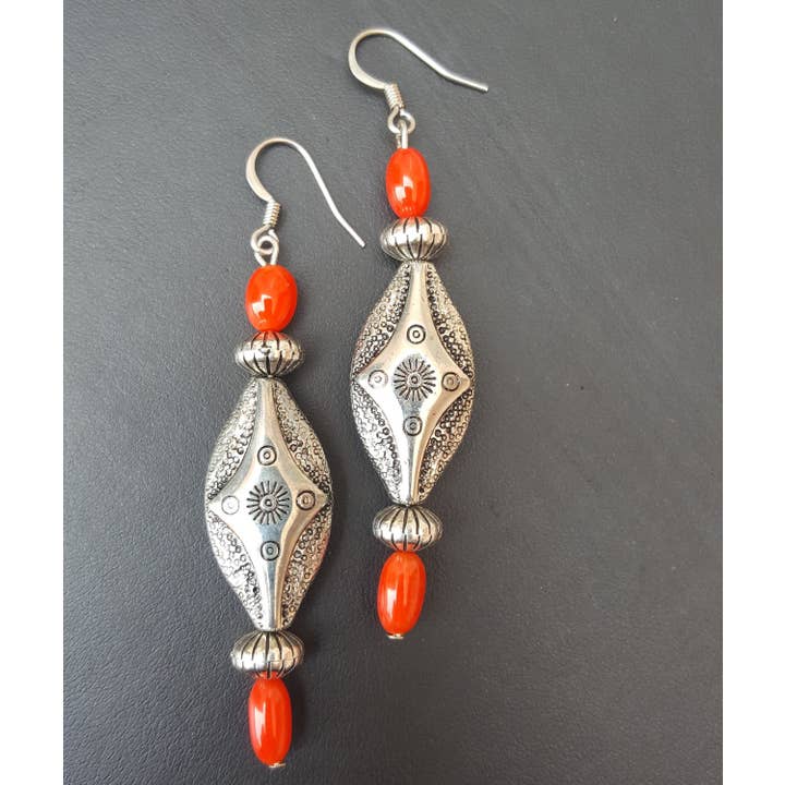 Koralle und Silber Southwest Style Ohrringe für den Großhandel von Julie Rose Originals
