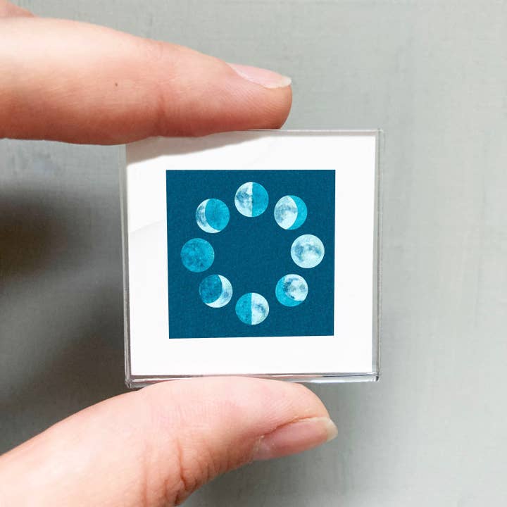 Mini 1" Moon Phases Print Tiny Watercolor Framed Art Print for wholesale by Mick's Art Goods