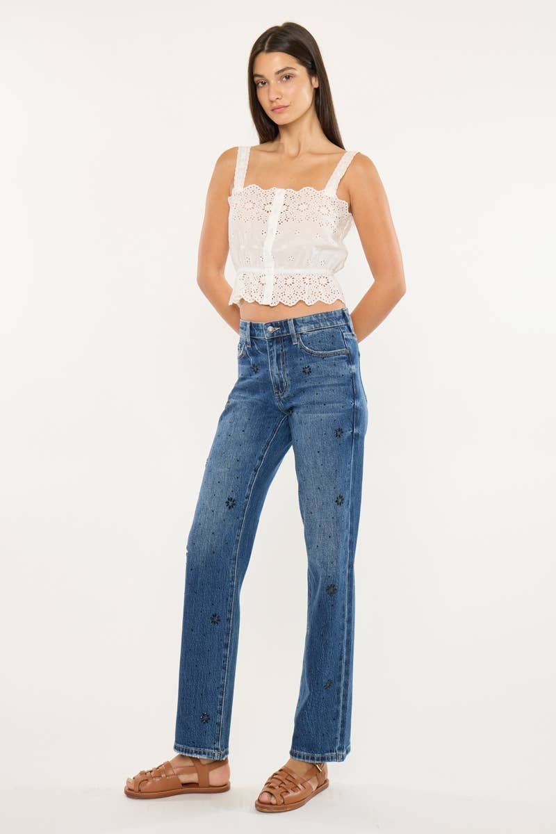 DONKER HOGE TAILLE RECHTE JEANS-KC2177D voor groothandel op Faire2