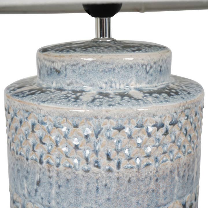 The Libra Company - Wholesale Accent/Desk Lamp - Stormy Sky Glaze Table Lamp with Cream Drum ShadeBrass and Agate Lamp Base - (Not available in USA)