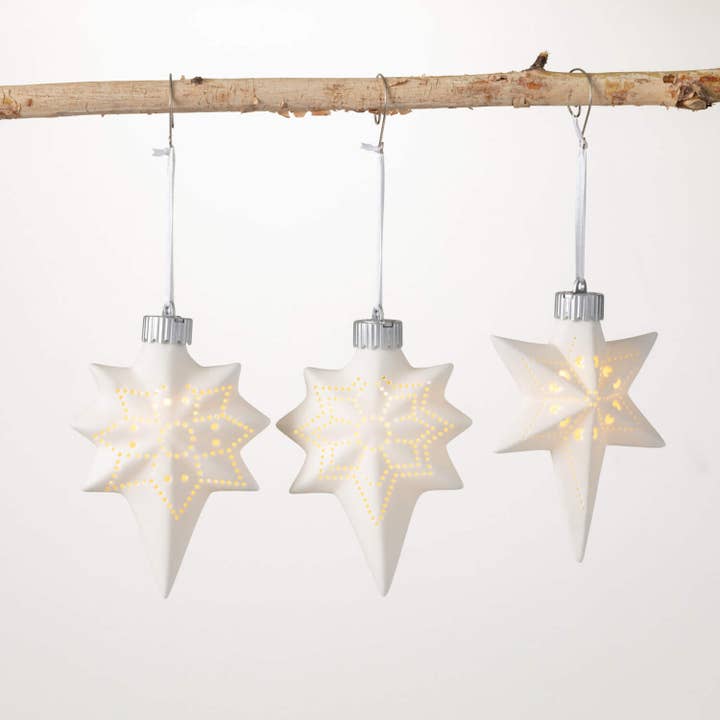 Sullivans Home Decor - Wholesale Ornament Set - LED CERAMIC SNOWFLAKE SET OF 3