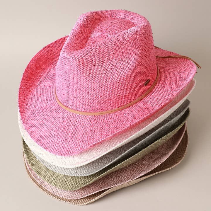 Fashion City - Wholesale Cowboy Hat - Women's - Sequin Cowboy Hat with Suede String