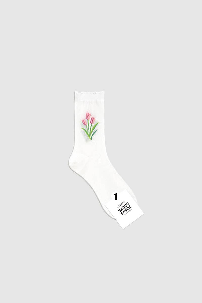 7DAYSSOCKS - Vente Chaussettes – femme - Chaussettes de jour romantiques en maille Crew pour femmes0