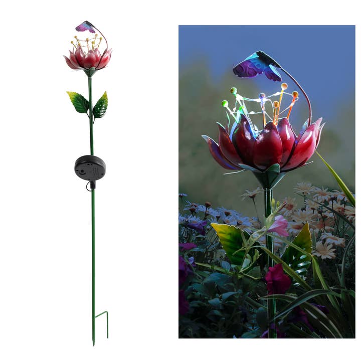 Palo da giardino solare fiore e farfalla per la vendita all'ingrosso da parte di Forever Gifts Inc.
