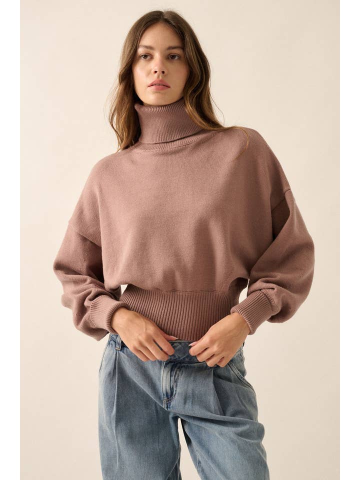Promesa USA - Wholesale Knit Sweater - Women's - Solid Knit Banded-Hem Cropped Turtleneck Sweater