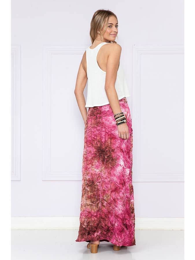 Burgundy Apparel - Wholesale Skirt - Women's - BOHO TIE-DYE MAXI SKIRT WITH SIDE POCKETS4