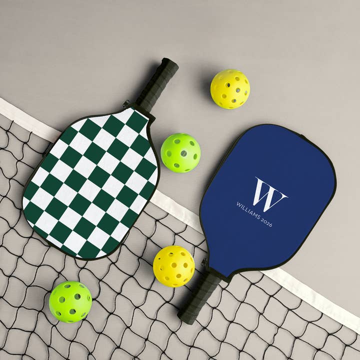Pickleball Paddle Cover w/ Zipper - Checkered Initial for wholesale by Weddingstar Inc.