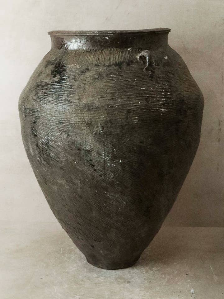 Large Vintage Brown Glazed Ceramic Pot - AS3 for wholesale by Botanical Boys