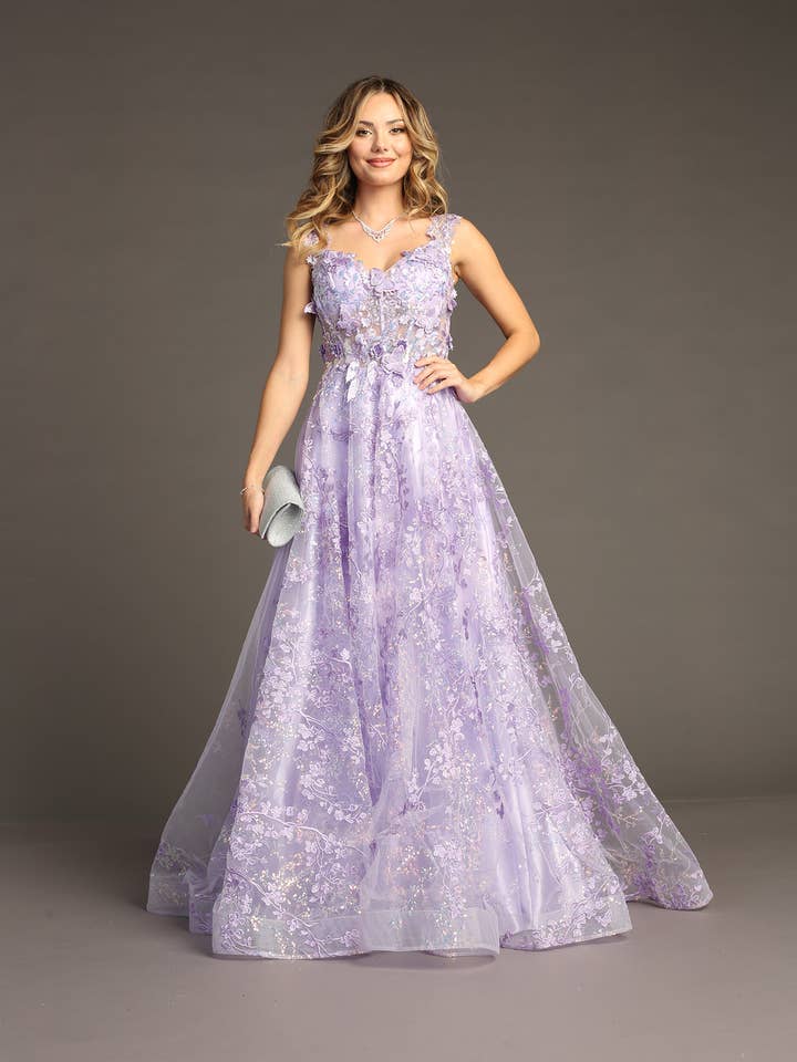 Lange jurk met vlinders en bladeren C818 voor wholesale door Chicas