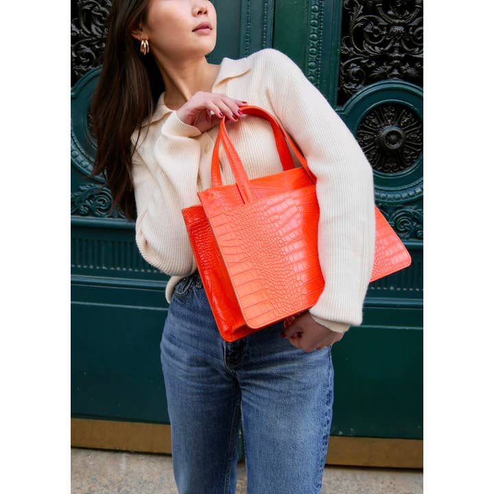 JULIA PARIS - Wholesale Top Handle Bag - Women's - Croc-embossed leather tote bag - hand-carried