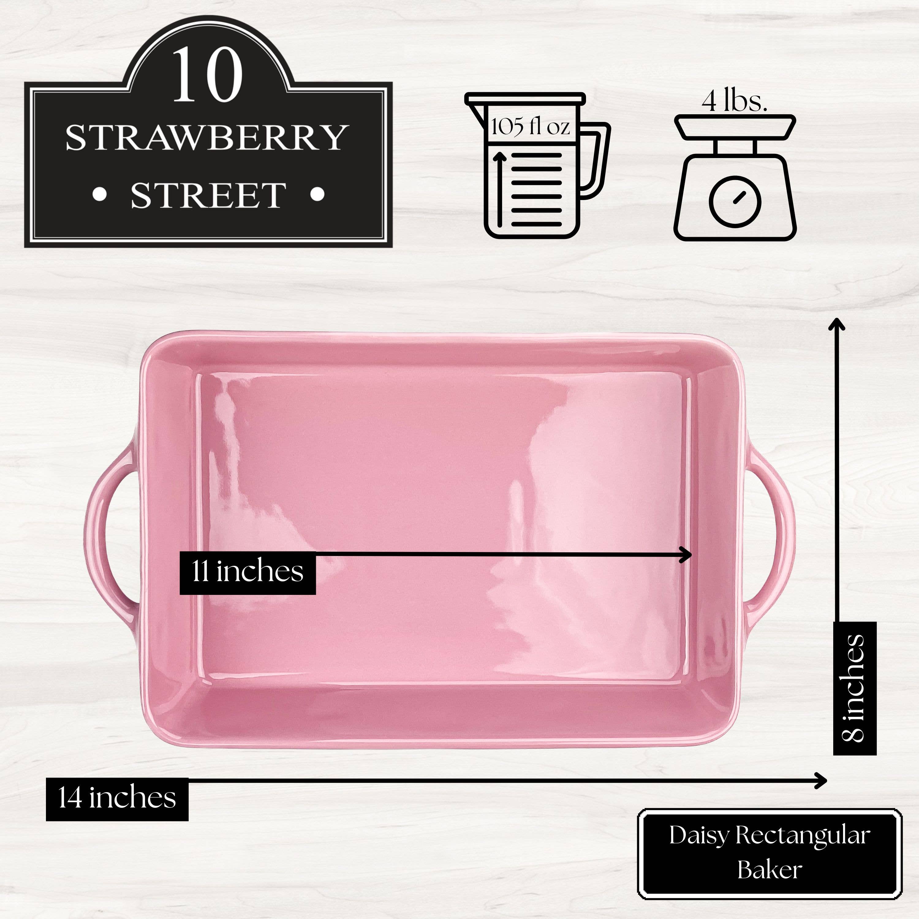 10 Strawberry Street - Wholesale Baking Dish - Daisy  Rectangular Baker, Pink3