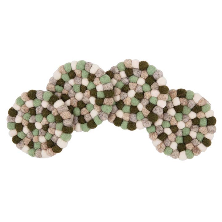 Conimar Promotions - Wholesale Coasters - Green Felted Wool Pom Pom Coasters 4 Pack