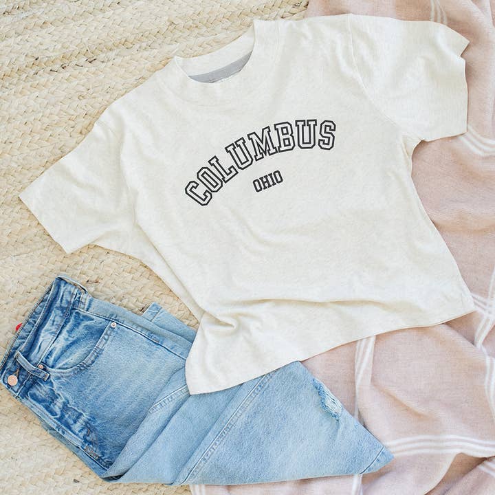 CUSTOM CITY BLOCK TEXT CROP T-SHIRT for wholesale by KNOTS + NOOK