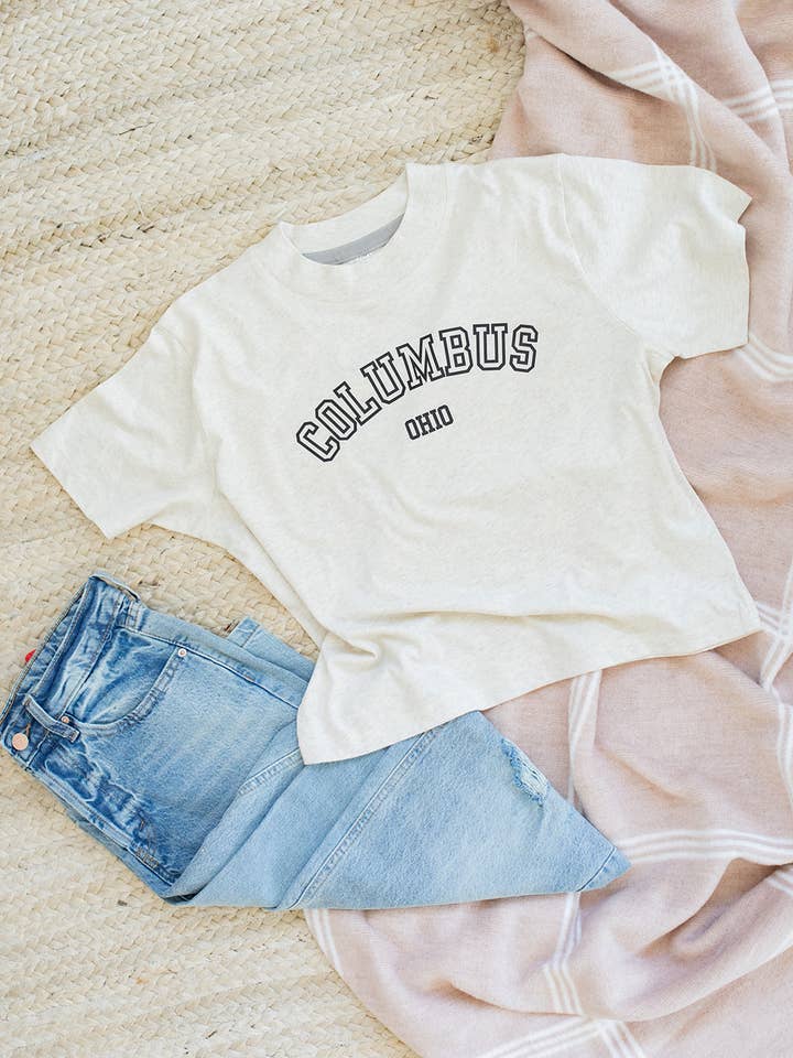 CUSTOM CITY BLOCK TEXT CROP T-SHIRT for wholesale by KNOTS + NOOK