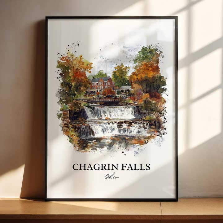Chagrin Falls OH Muurkunst, Cuyahoga County Print, Cleveland Aquarel, Chagrin Falls Cadeau, Reisprint, Reispapier, Inwijdingscadeau voor wholesale door Premium Travel Art