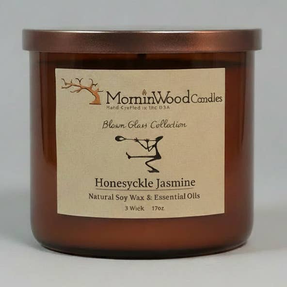 Honeysuckle Jasmine-Soy 3-Wick Blown Glass Collection for wholesale by MorninWood Candles