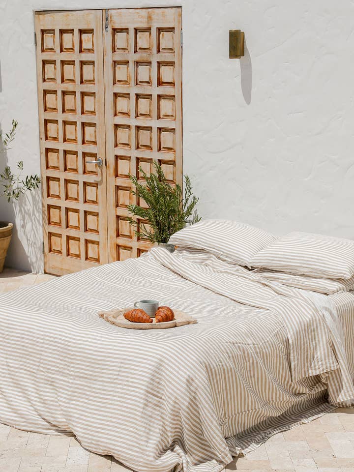 Cashmere Stripe Linen Duvet Cover Set for wholesale by Korae Designs