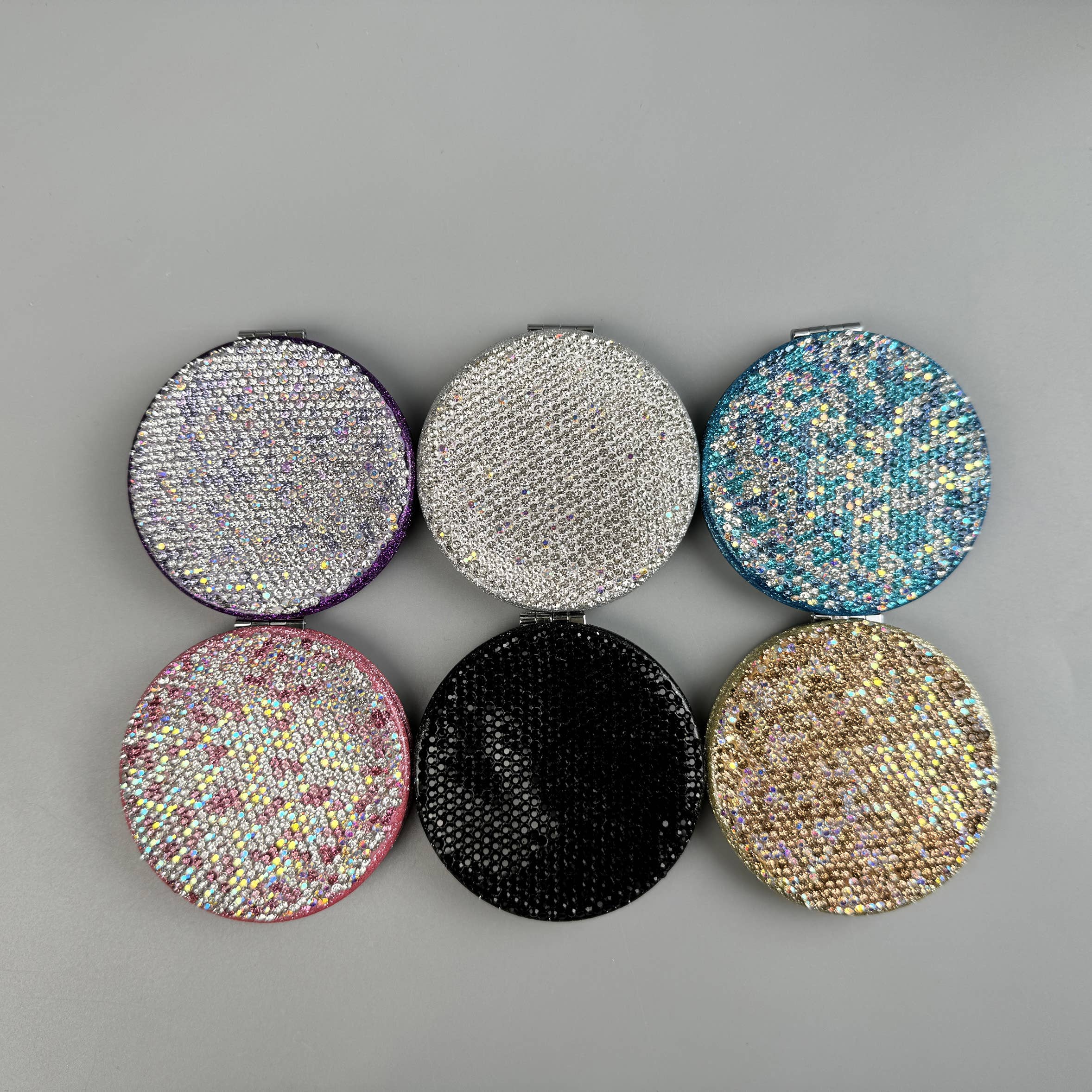 Ole - Wholesale Compact Mirror - Circle Ceramic Rhinestone Folding Makeup Mirror M044910