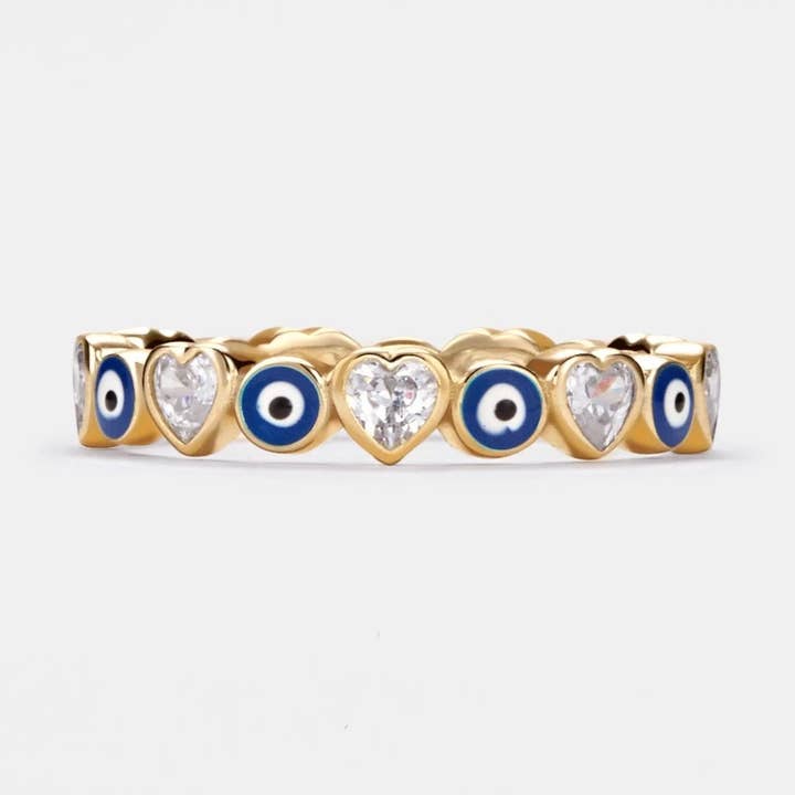 Anello Eternity a Cuore con Occhio Turco in Argento Sterlina 925 per la vendita all'ingrosso da parte di Perimade & Co. LLC