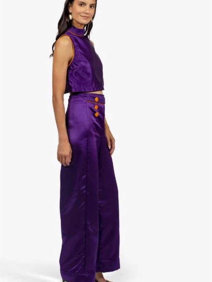 Calças bridge Yvette - Roxo Acetinado por atacado de Huguette