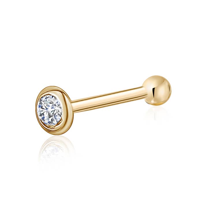 Massete - Wholesale Single Earring - 14k 18k Gold Nose Ring Stud Piercing Ball or Gem Cubic CZ