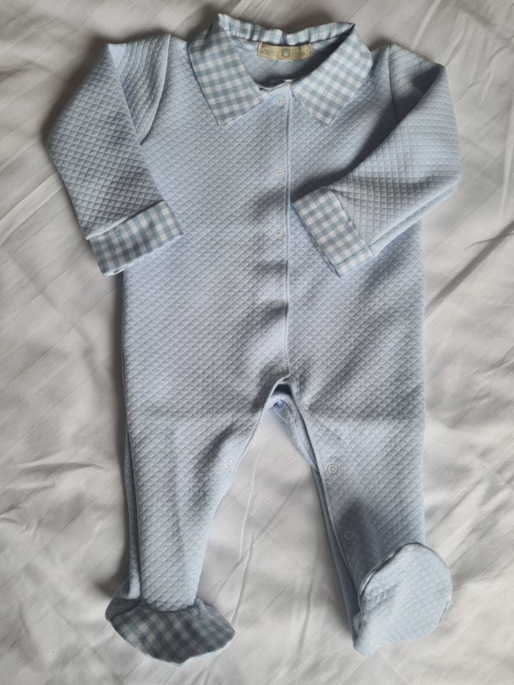 Body pour bébé garçon Qulited Vichy Bleu pour la vente par Dainty Bear