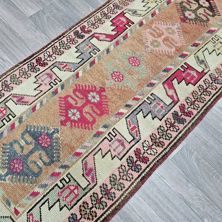 Vintage Wool Runner Rug: 2.5x13.10 ft, Pastel Colors, Traditional Persian Hallway Rug for wholesale by MesopotamiaRugs