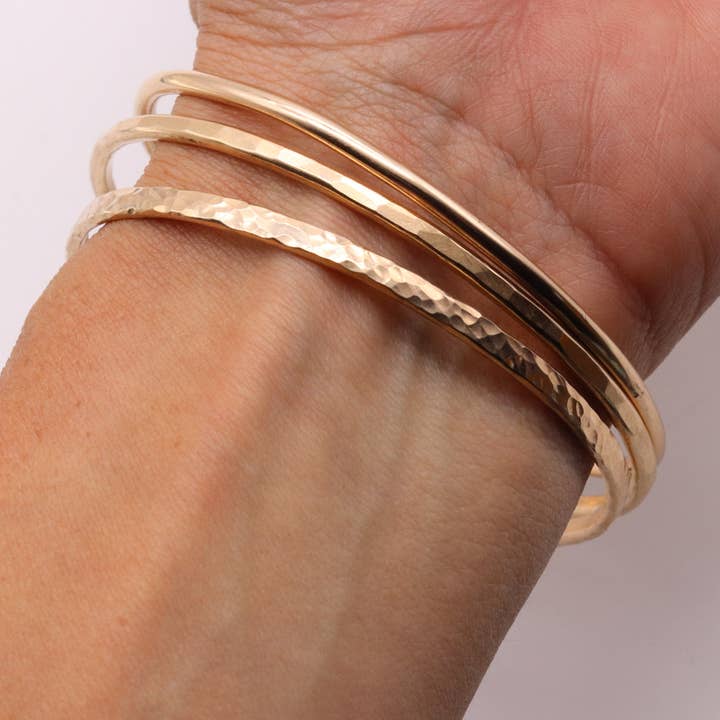 Wide Hammered Bangle Set for wholesale by ROOTSSEA