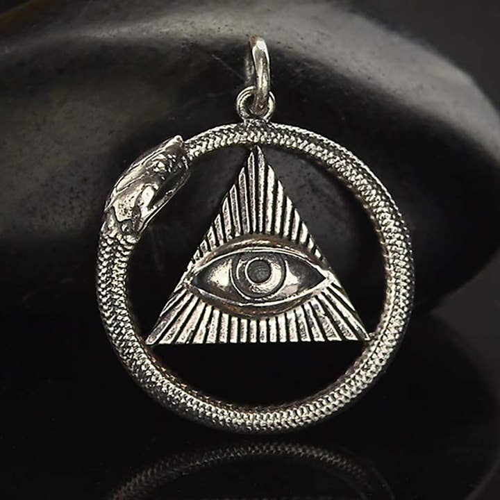 A Charmed Impression – Großhandel Kette mit Anhänger/Charm – Antike Ouroboros-Halskette mit allsehendem Auge • Kette aus hellem Sterlingsilber • Ouroboros-Schlange aus Sterlingsilber • Auge Gottes • Metaphysischer Schmuck • Spirituelle Geschenke für Frauen • Heilschmuck