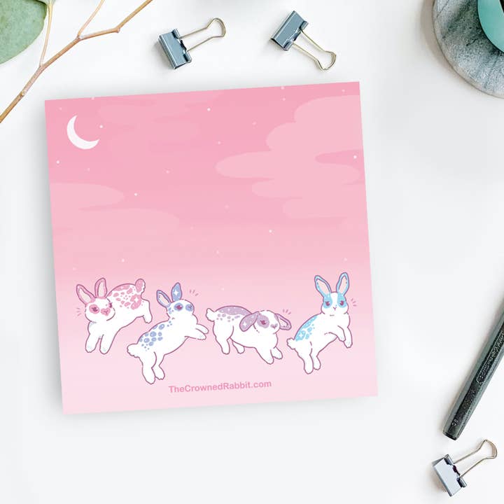 Pink Night Rabbit Memo Pad, Notepad for wholesale by The Crowned Rabbit