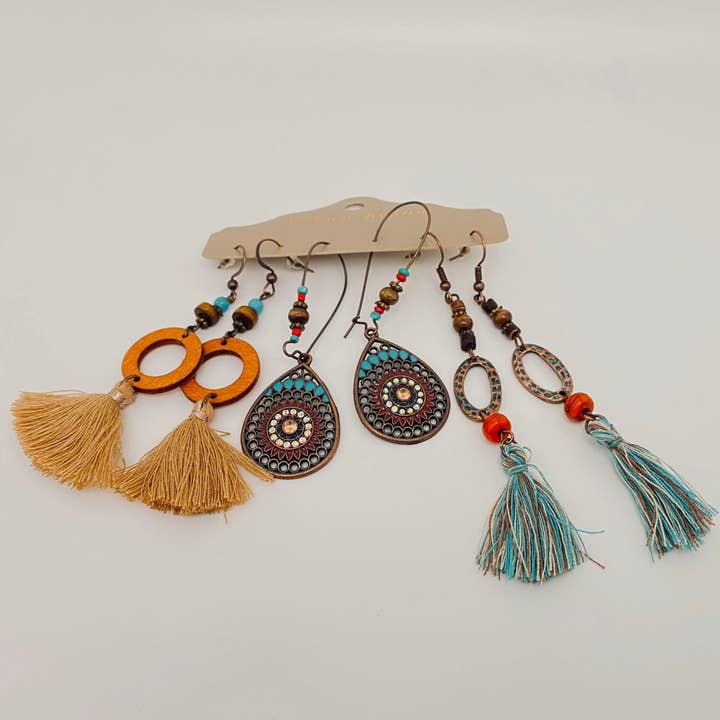 Mio Queena - Wholesale Jewelry Set - Bohemian 3 Pairs/set Earrings in Different Styles -BJ28