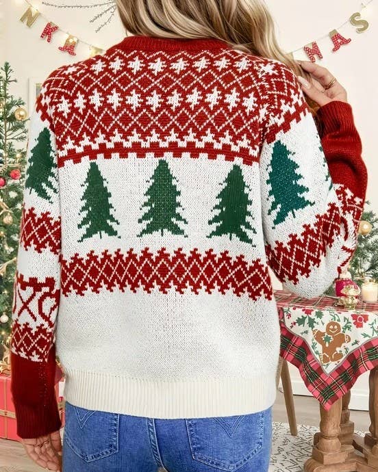 Red Christmas Tree Argyle-Patterned Crew Neck Knitted Sweater for wholesale on Faire2