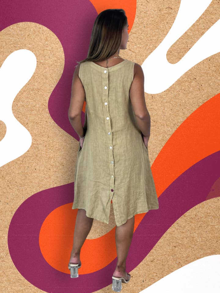 Linen & More - Wholesale Dress - Women's - REF 29306 SHORT SLEEVE DRESS SISA LINEN 100%
